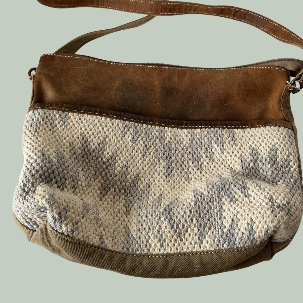 Myra Bag Kilim Canvas Leather Crossbody Bag Earth Tone Boho Small Shoulder Bag